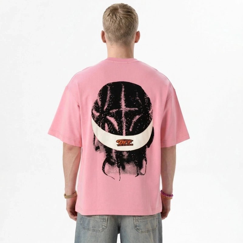T-shirt Off The System Rose & Gris — Oversize 300g Premium - Backstage Premium
